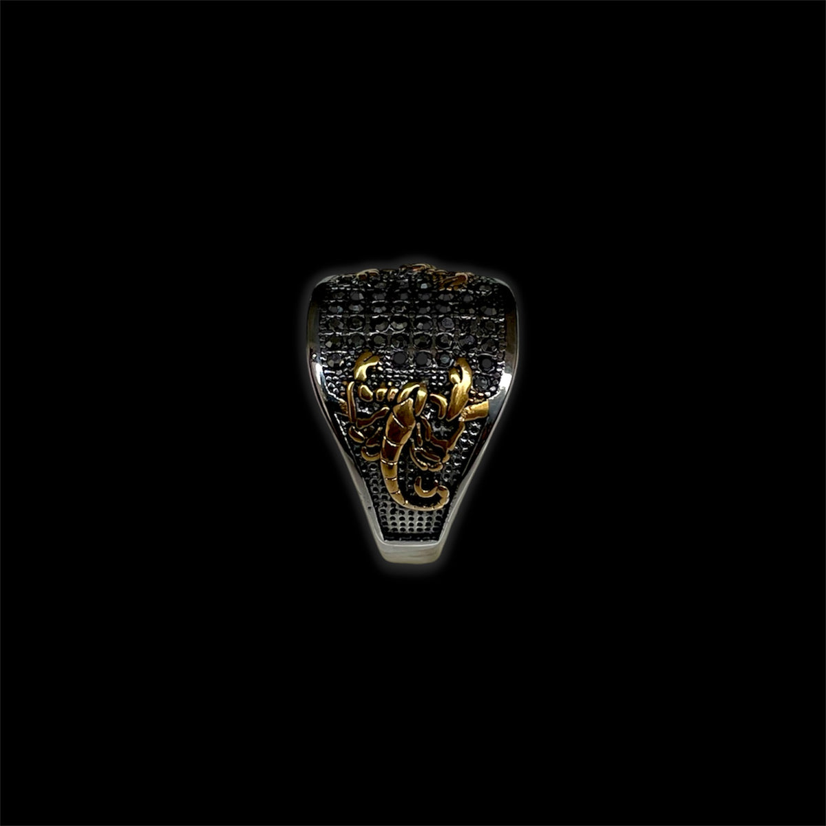 SCORPION SIGNET RING V2 (SILVER & GOLD + BLACK CRYSTALS)