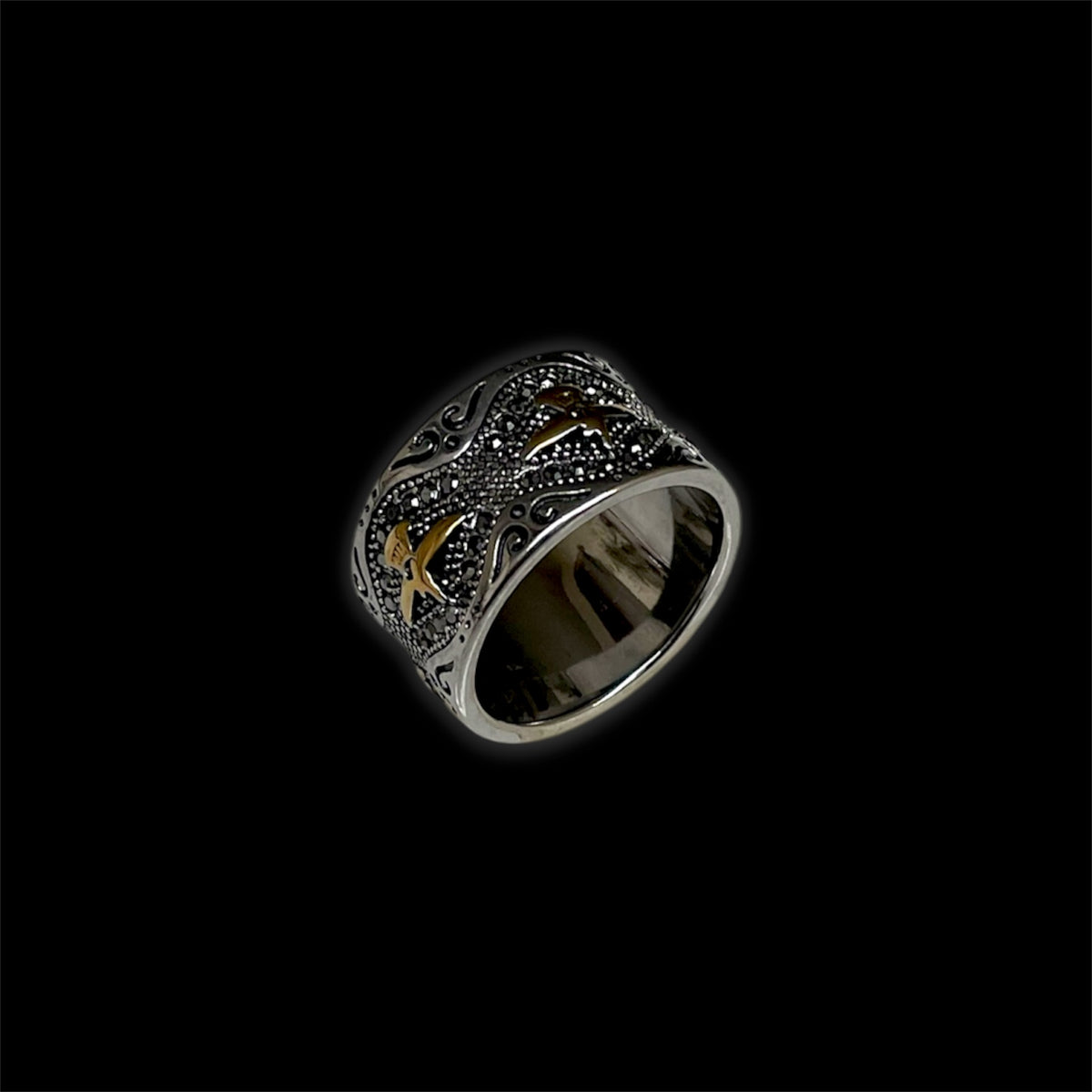 EAGLE SIGNET RING V3 (SILVER & GOLD + BLACK CRYSTALS)