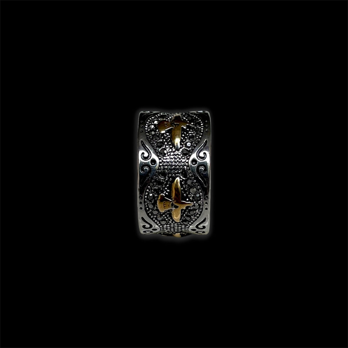 EAGLE SIGNET RING V3 (SILVER & GOLD + BLACK CRYSTALS)